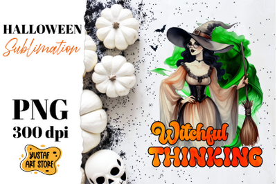 Retro Halloween sublimation design. Witch sublimation.