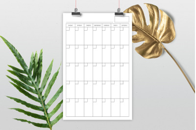 11x17 Inch Vertical Blank Calendar Template