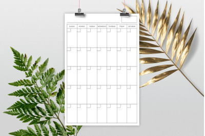 24 x 36 Inch Vertical Blank Planner Calendar Page Template