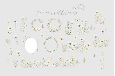 Daisy Wildflowers Butterfly Clipart, White Butterfly Clipart