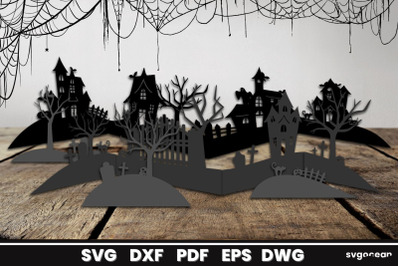 Haunted House Landscape Paper Cut