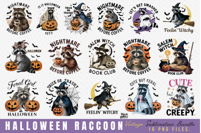 Vintage Halloween Raccoon PNG Bundle