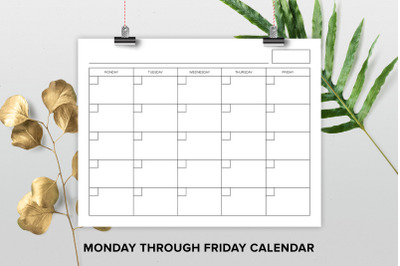 8.5 x 11 Inch Blank Monday to Friday Calendar Page Template