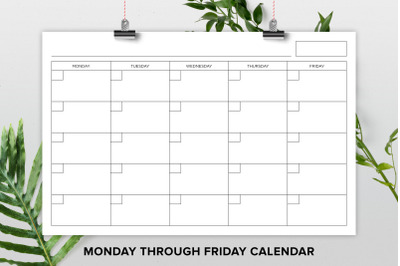 11 x 17 Inch Blank Monday to Friday Calendar Page Template