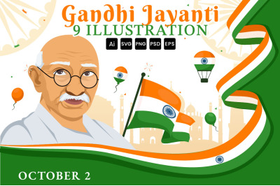 9 Happy Gandhi Jayanti Day Illustration