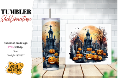 Halloween tumbler wrap. Spooky cemetery sublimation