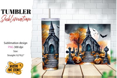 Halloween tumbler wrap. Spooky cemetery sublimation