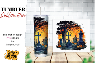 Halloween tumbler wrap. Spooky cemetery sublimation