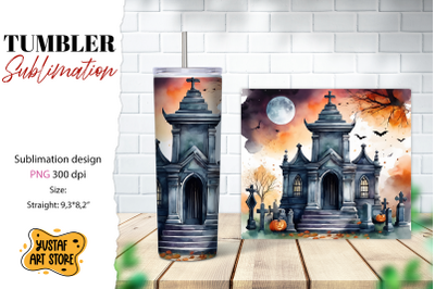 Halloween tumbler wrap. Spooky cemetery sublimation