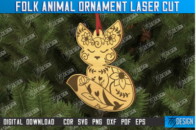 Folk Fox Ornament | Rustic Design | Nordic Ornament | CNC