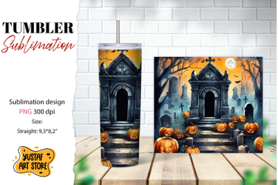 Halloween tumbler wrap. Spooky cemetery sublimation