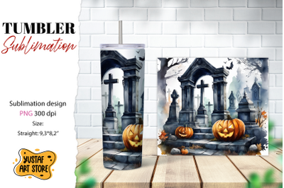 Halloween tumbler wrap. Spooky cemetery sublimation