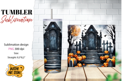 Halloween tumbler wrap. Spooky cemetery sublimation