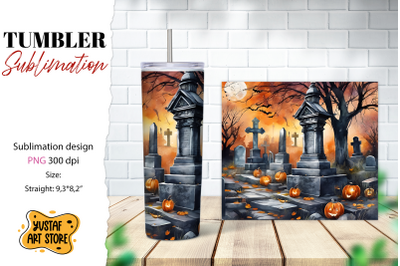 Halloween tumbler wrap. Spooky cemetery sublimation