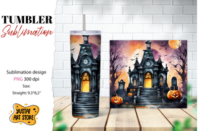 Halloween tumbler wrap. Spooky cemetery sublimation