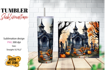 Halloween tumbler wrap. Spooky cemetery sublimation