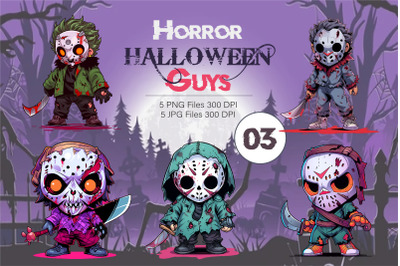 Cartoon Horror Halloween Guys 03. TShirt Sticker.