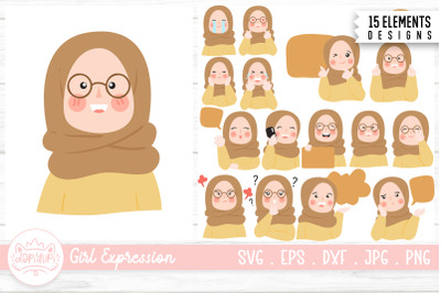 Muslim Girl Expression Illustration