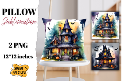 Halloween pillow sublimation. Spooky house design 2 PNG