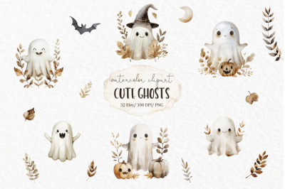 Cute ghost watercolor clipart PNG