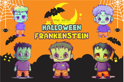 Cute Halloween Frankenstein. TShirt Sticker.