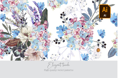 Floral vintage seamless patterns and clip art