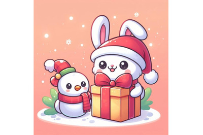 A cartoon bunny with a Christmas gift