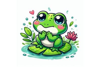 A cartoon frog with a lily pad