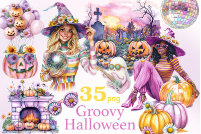 Groovy Halloween Clipart | Daisy Pumpkin PNG