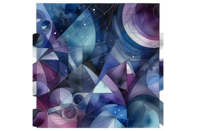 Abstract geometric shapes in deep indigo and violet hues