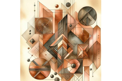 Abstract geometric shapes in metallic copper and bronze tones