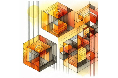 Abstract geometric shapes with a gradient from orange to yellow