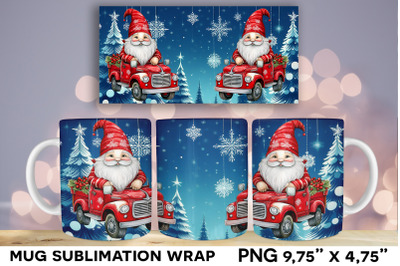 Gnome with Christmas Truck&nbsp;Mug Wrap Sublimation Design