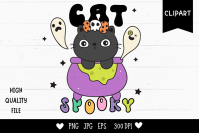 Halloween cat in witch pot kawaii clipart trick or treat