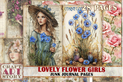 Vintage Lovely flower girls Junk Journal kit-1,scrapbooking