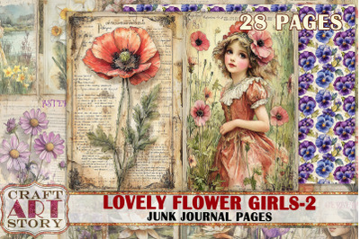 Vintage Lovely flower girls Junk Journal kit-1,scrapbooking