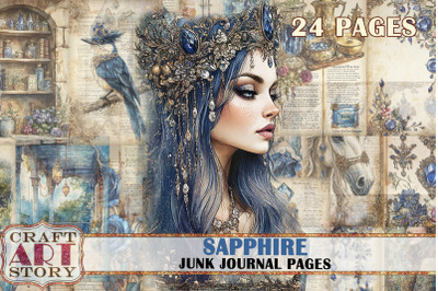 Romantic Sapphire Junk Journal Pages,fairy Sapphire