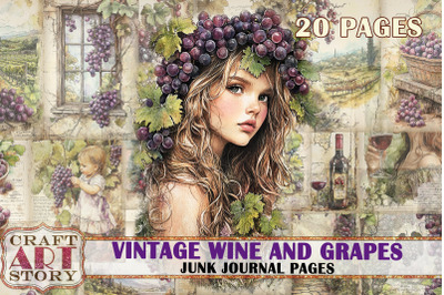 Vintage wine and grapes Junk Journal Pages,scrapbook