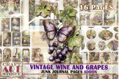 Vintage wine and grapes Junk Journal Pages ADDON,scrapbook