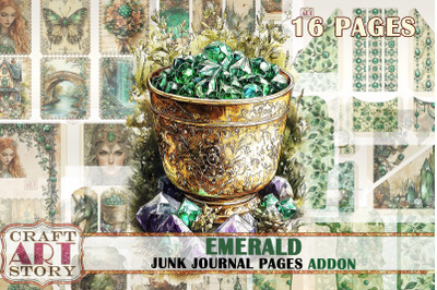 Romantic Emerald Junk Journal Pages,fairy emerald ADDON