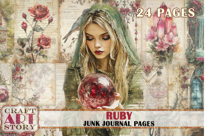 Romantic ruby Junk Journal Pages,fairy ruby scrapbook