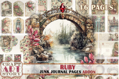 Romantic ruby Junk Journal Pages,fairy ruby scrapbook ADDON