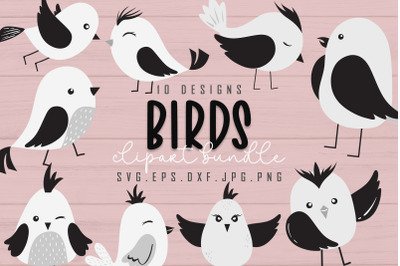 Cute Monochrome Bird Clipart Design