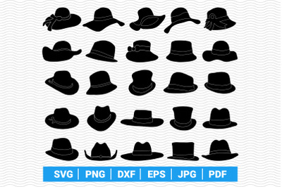 SVG Hats Male Female, Black Silhouettes, Digital clipart