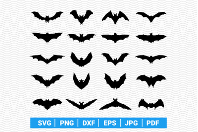 SVG Bats, Isolated Black Silhouettes, Digital clipart