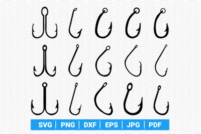 SVG Fishhooks, Black Silhouettes, digital clipart