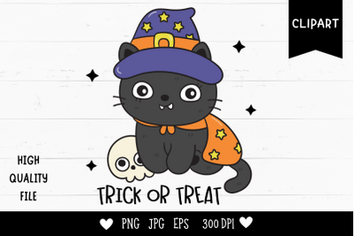 Halloween cat witch cartoon kawaii clipart trick or treat