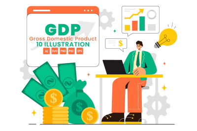 10 GDP or Gross Domestic Product Illustration