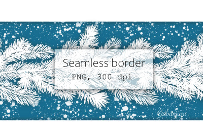 Christmas blue seamless border with fir branches