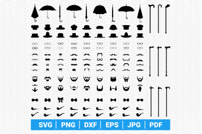 SVG Gentleman Accessories&2C; Black Silhouettes&2C; Digital clipart